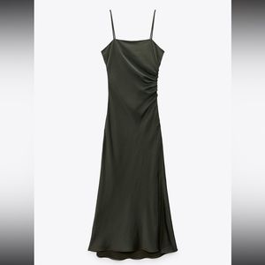 Green Satin Leg Slit Lingerie Style Dress